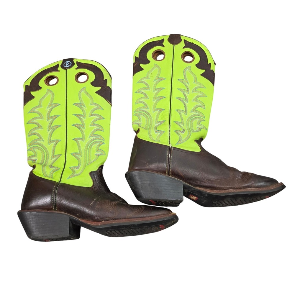 Tony Lama Cowboy Boots Mens 11D Brown Lime Green Leather RR1006 3R Western Work - Picture 3 of 8